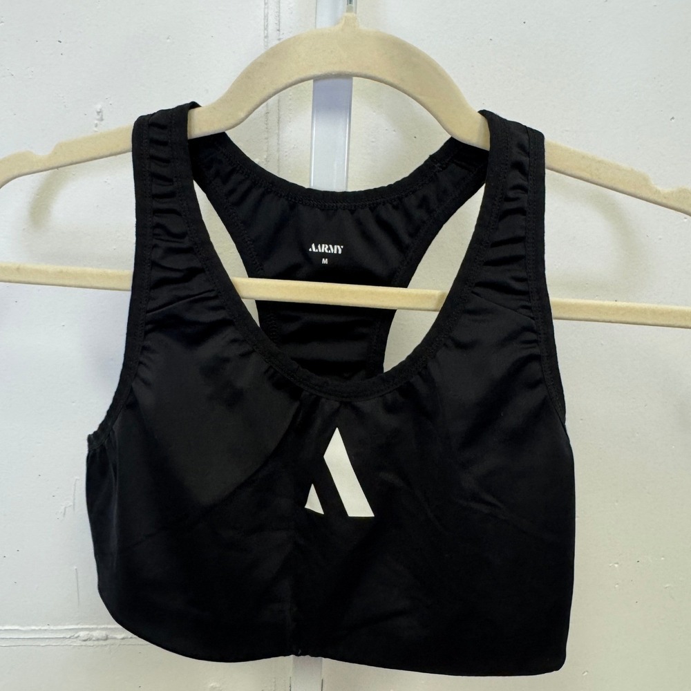 AARMY Blackโ Racerback Sports Bra Medium Logo Activewear Workout Top